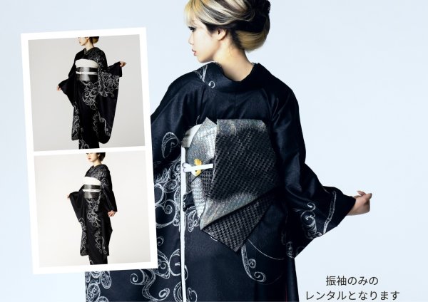 画像1: レンタル振袖：流水＜Dark＞振袖のみ (1)