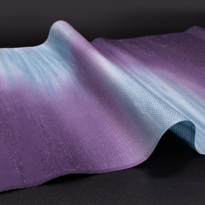 夏 帯揚げ：変わり紗銀通し 紫×水色